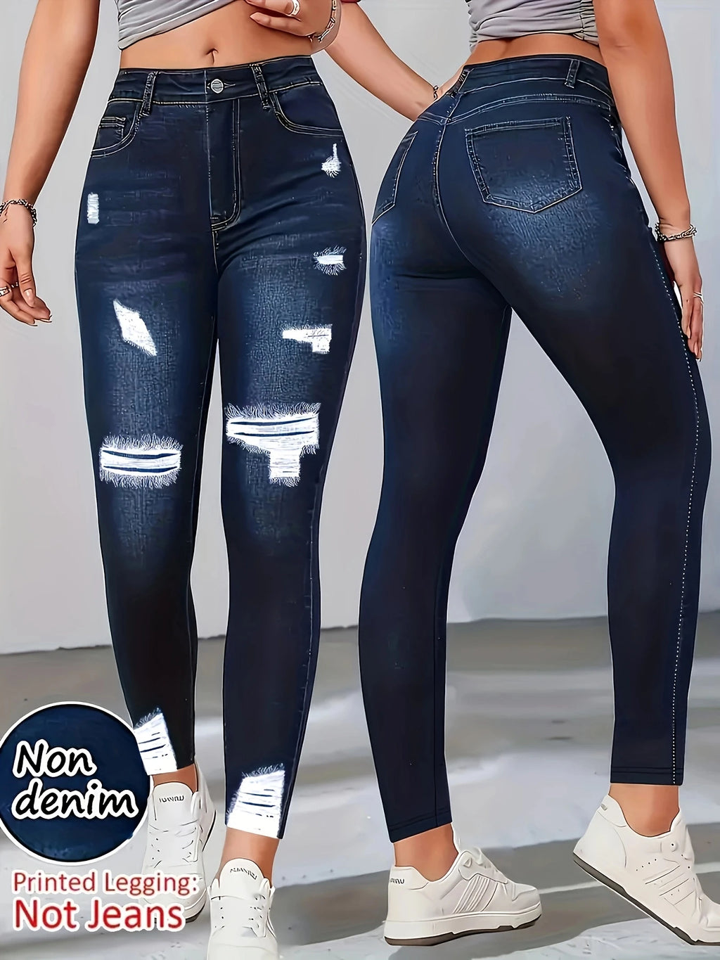 【Non-Denim】Women's Faux Denim Print Leggings, Sports Casual Skinny Pants, Thin Soft Skin-Friendly Yoga Pants, All-Season Long Pa