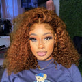Deep wave lace frontal human hair bob wig in orange ginger color from SHOWLU FASHION STORE, showcasing the textured waves and vibrant hue.