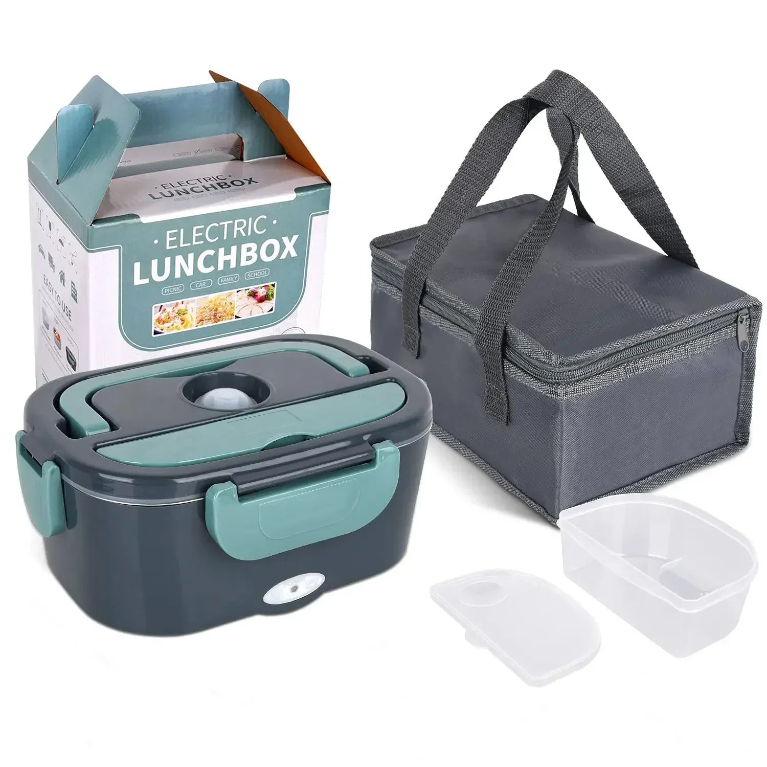 Stainless steel Sokany 2-in-1 electric heating lunch box by SHOWLU FASHION STORE, designed for car and home use, with lid and heating base.
