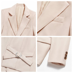Beige Boy's Formal Suit Set, 4 Pieces Regular Fit Kids Smart Prom Suits, Jacket Vest Pants Tie Classy Solid Tuxedo For Wedding SHOWLU FASHION STORE