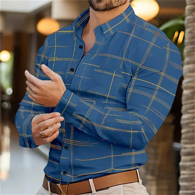 Men's slim fit bamboo fiber dress shirt with 3D stripe print by SHOWLU, showcasing the stylish pattern and fabric details.