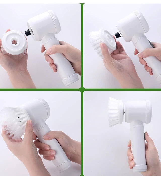 Showlu Smart General cordless electric spin scrubber with 7-in-1 cleaning brush, showcasing multiple detachable scrub heads for versatile cleaning.