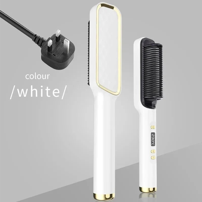 Showlu Smart General electric hair straightener comb heating to 220°C, fast heat-up, black and silver design for sleek styling.