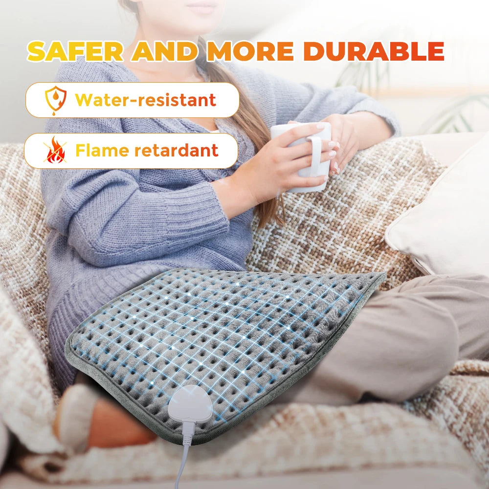 Showlu Smart General electric heating pad with adjustable temperature and timer, plush warm mat for soothing comfort.
