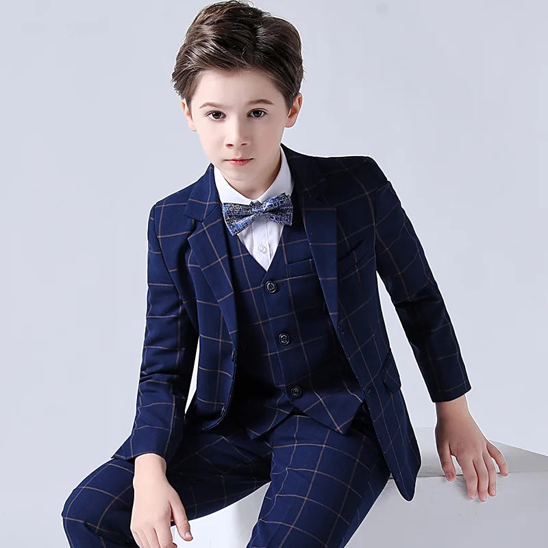 LUOBOBEIBEIC boys' 3-piece plaid formal suit, kids wedding tuxedo, stylish and classic for special occasions, by SHOWLU FASHION STORE