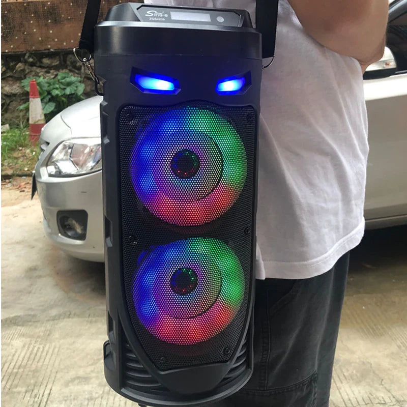 MouZYuan 30W portable Bluetooth speaker with LED lights, HiFi wireless sound, compact design, and built-in subwoofer for rich audio