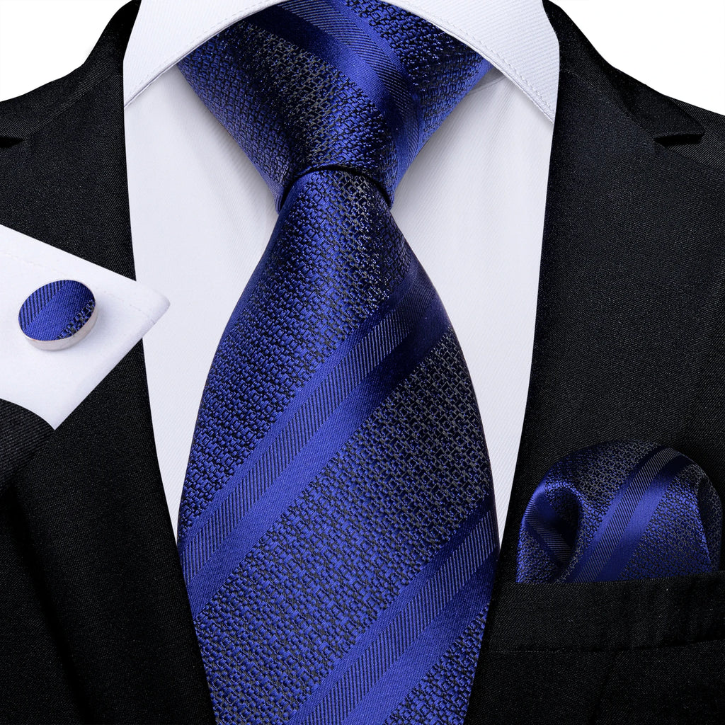 New Classic 100% Silk Men's Ties 8cm Blue Plaid Dot Striped Business Necktie Handkerchief Wedding Party Tie Set Gravatas DiBanGu