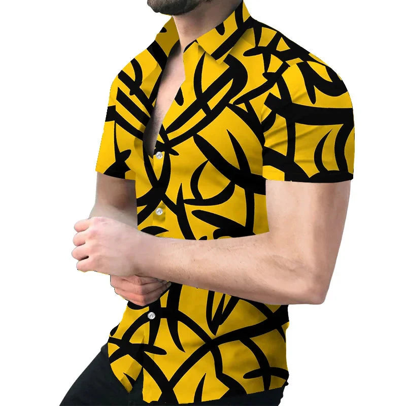 Men's Hawaiian Baroque 3D print short sleeve shirt by SHOWLU FASHION, featuring vibrant floral and ornate patterns.