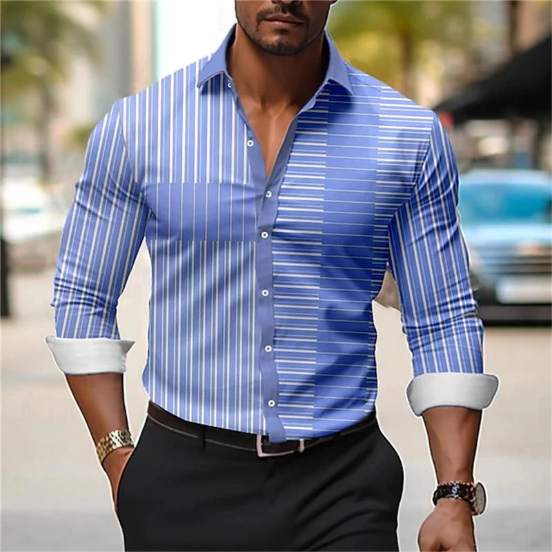 Men's long-sleeved casual shirt from Showlu Fashion, simple fall streetwear top ideal for office or everyday wear.