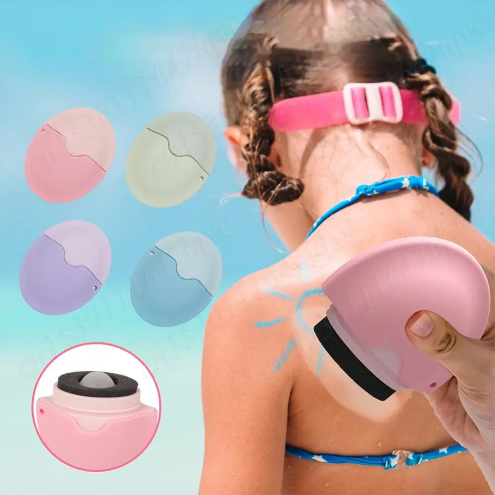 Portable 55ML Sunscreen Applicator with refillable roll-on sponge, silicone suncream lotion applicator for family travel.
