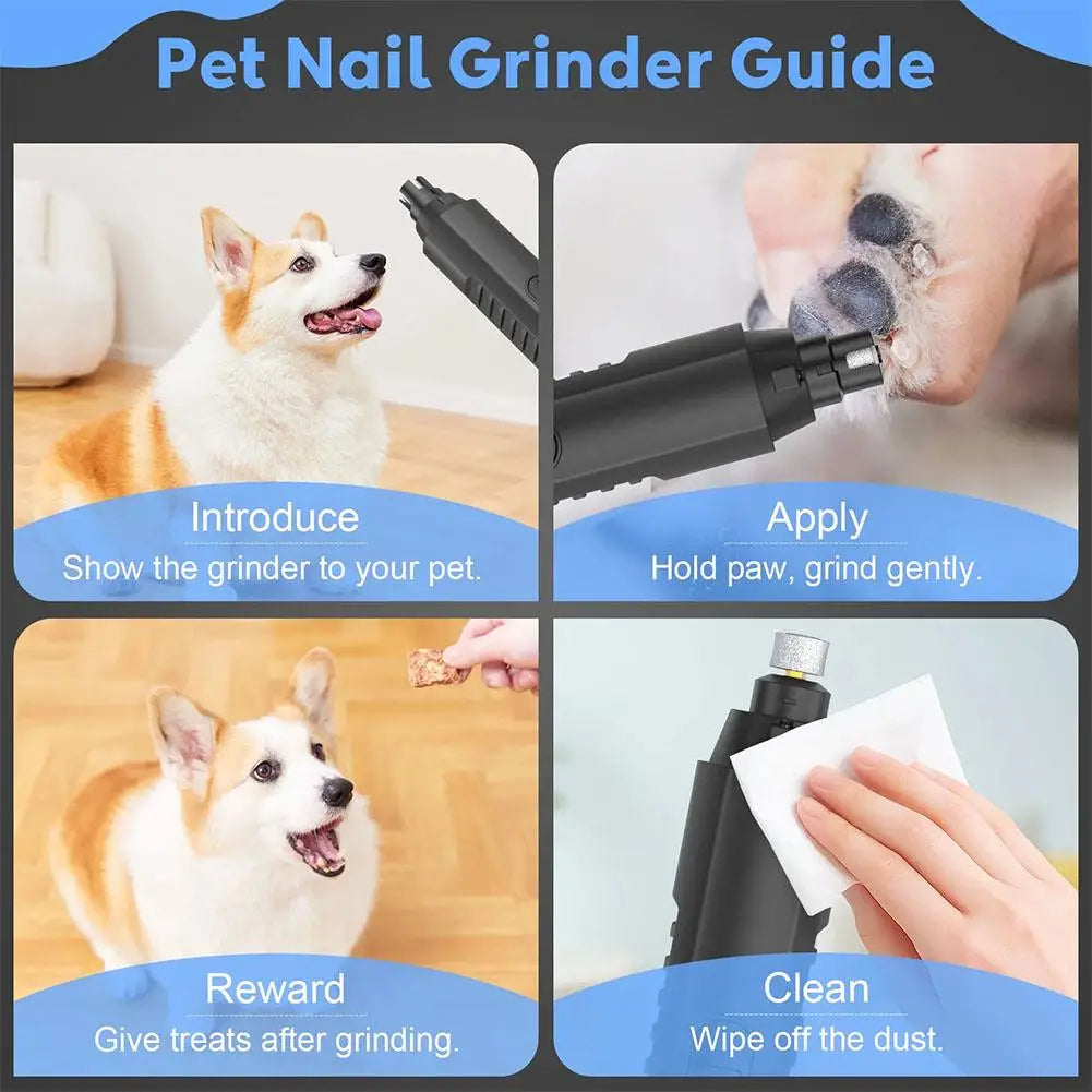 Quiet electric dog and cat nail grinder with USB charging, rechargeable, and painless pet nail clipper for paws.