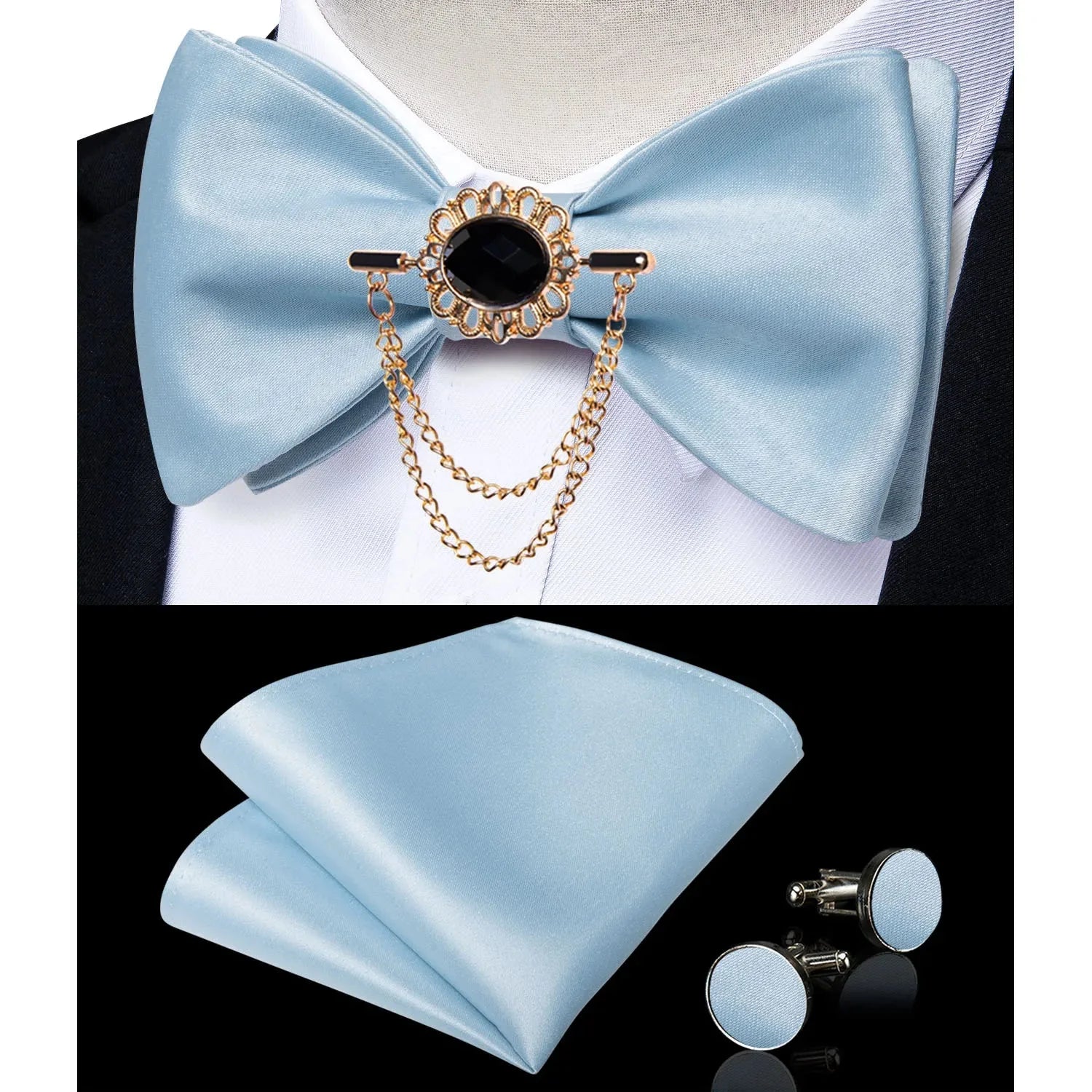 DiBanGu pink plaid silk self-tie bow tie set with brooch and matching handkerchief, stylish accessory for formal attire