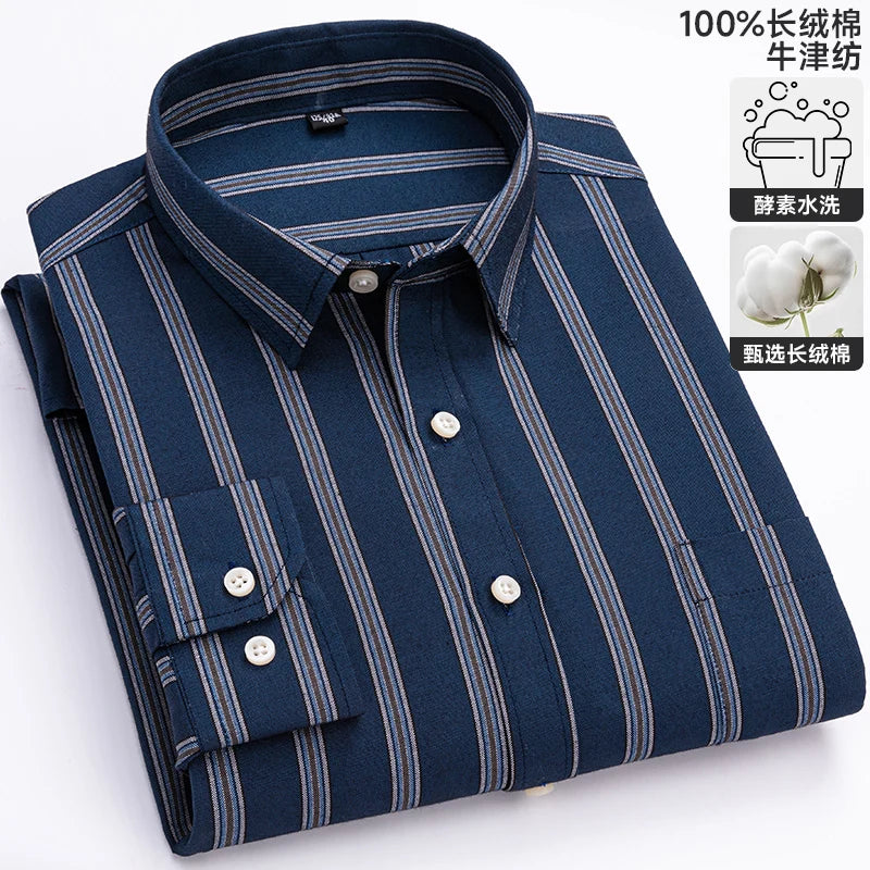 Long sleeve men's plaid Oxford shirt in 100% pure cotton, soft regular fit formal dress shirt, in 6XL and 7XL sizes.