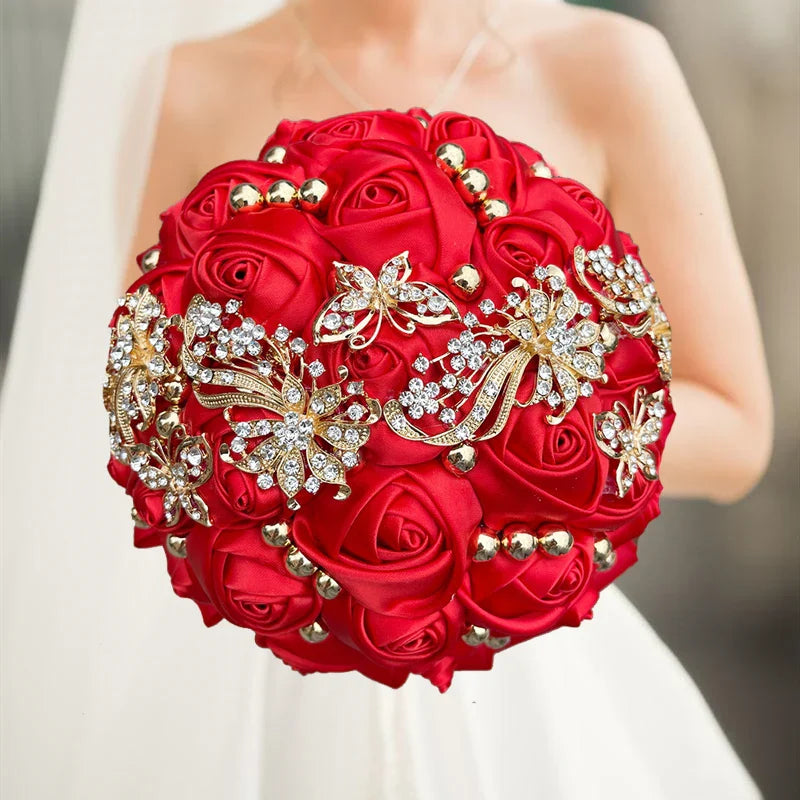 Navy silk rose wedding bouquet with artificial flowers, 20cm size, featuring elegant silk roses for wedding decor