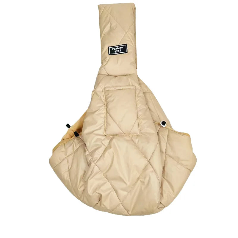 Showlu Fashion ZHUOJI leather pet sling carrier with adjustable straps, designed for hands-free dog and cat travel.
