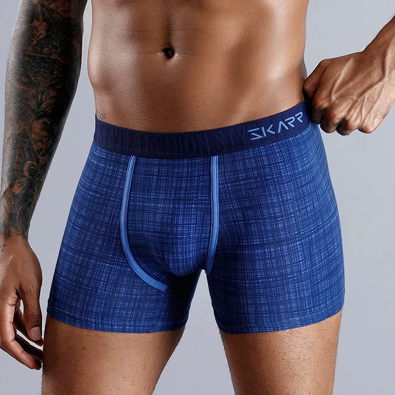 Men's cotton print boxer shorts from Showlu Fashion Store, featuring soft knit fabric and colorful patterned design.
