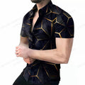 Showlu men's geometric 3D print Hawaiian shirt with short sleeves, featuring vibrant tropical patterns and a relaxed fit.