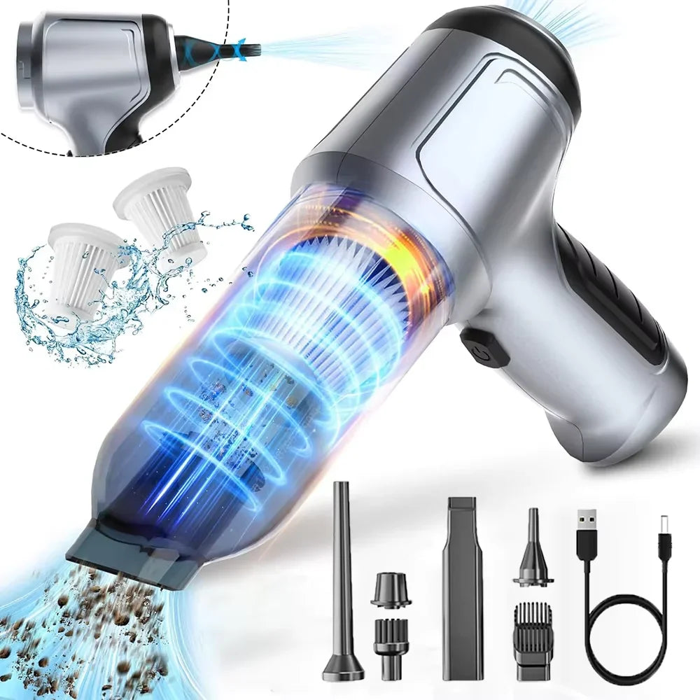 Handheld wireless SZUK Mini Car Vacuum Cleaner with powerful 638000Pa suction, compact design, shown in a close-up shot.