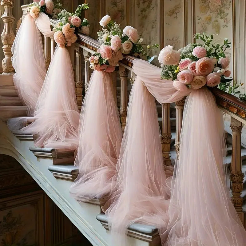 Set of 50 white gauze chair sashes with bows for wedding and party decor, 200x75cm, made of lightweight fabric.