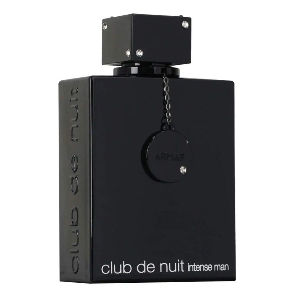 Armaf Club De Nuit Intense for Men Eau de Parfum spray, 105ml, featuring sleek bottle design and dark fragrance liquid.