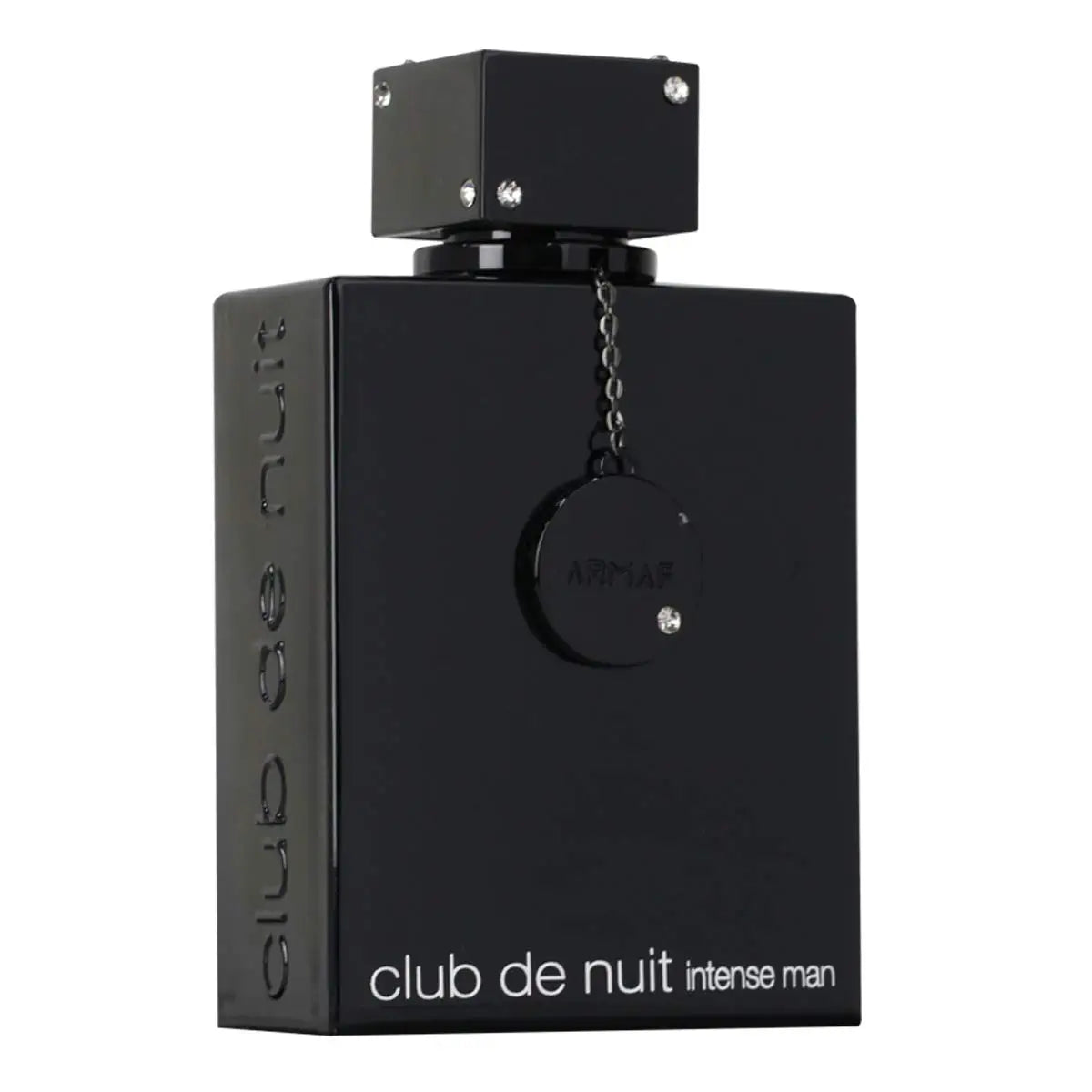 Armaf Club De Nuit Intense for Men Eau de Parfum spray, 105ml, featuring sleek bottle design and dark fragrance liquid.