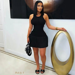Women's Summer Sports Style Vest Pleated Mini Dress Stretch Sleeveless Vacations Sports Outgoing Vest Mini Dress