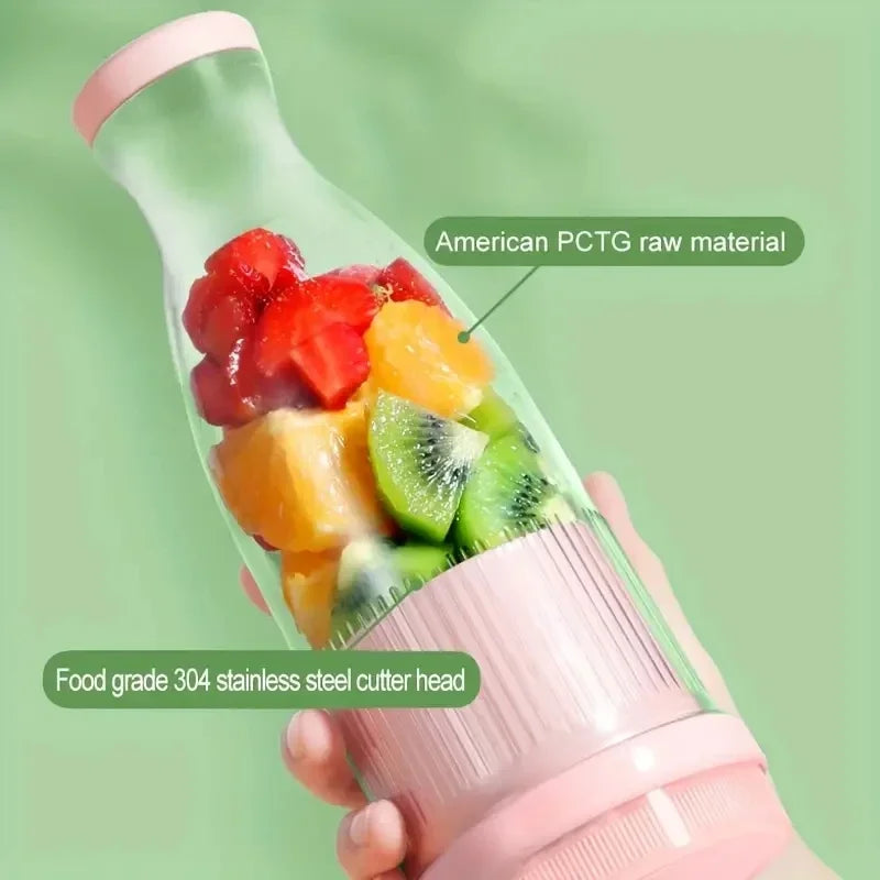 Showlu portable electric juicer cup with 6-blade USB rechargeable blender, compact design perfect for on-the-go smoothies and drinks.