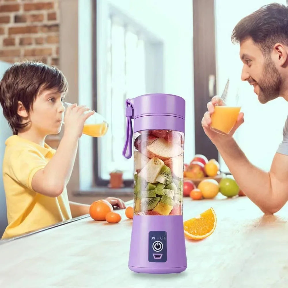 Portable mini USB juicer blender by Showlu Fashion Store, showing compact design and blending jar with fresh fruits.