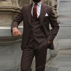 New Beige Business Suit Men Tuxedos Groom Groomsman Prom Wedding Party Formal 3 Piece Set Jacket Vest Pants