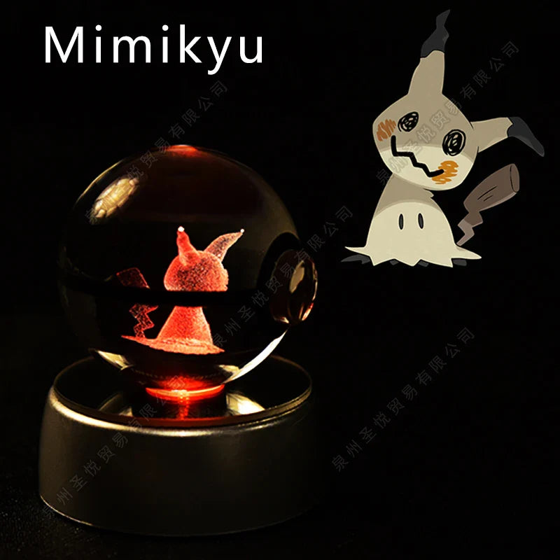 SHOWLU FASHION STORE Miniso Pokemon 3D Crystal Ball Night Light, LED glass Pokeball lamp illuminated with colorful accents.