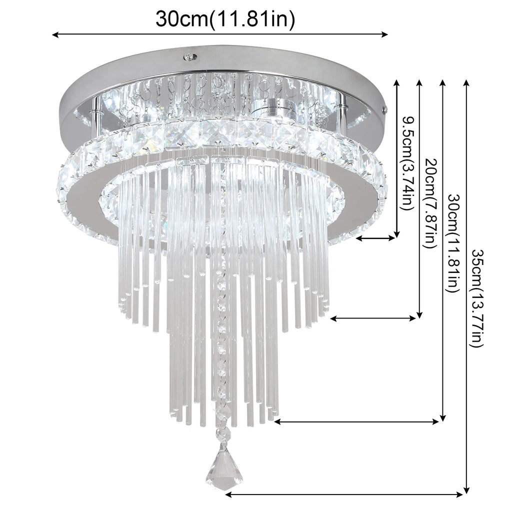 Modern VETRULUS rain drop crystal chandelier with LED ceiling light, featuring elegant crystal drops and contemporary design.