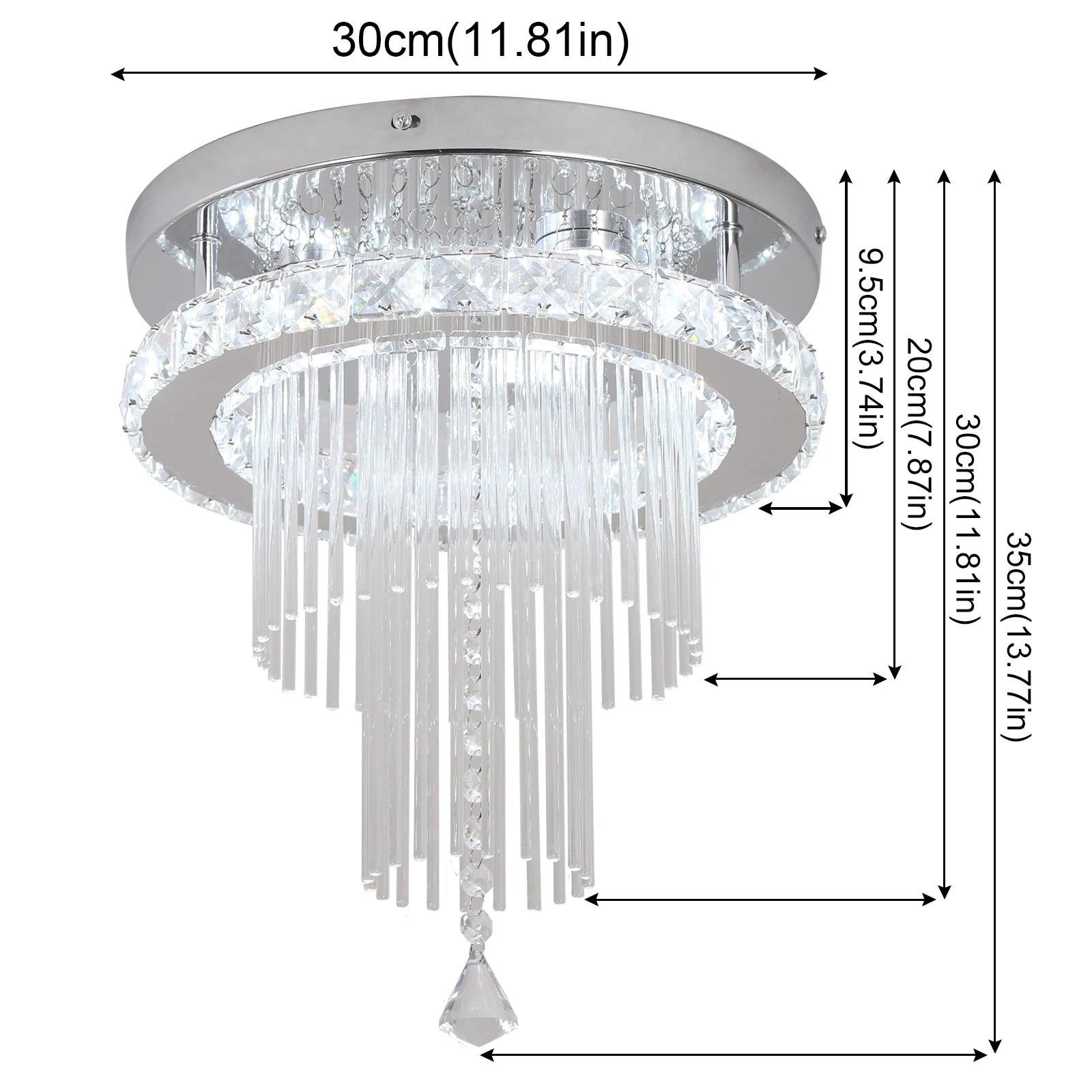 Modern VETRULUS rain drop crystal chandelier with LED ceiling light, featuring elegant crystal drops and contemporary design.