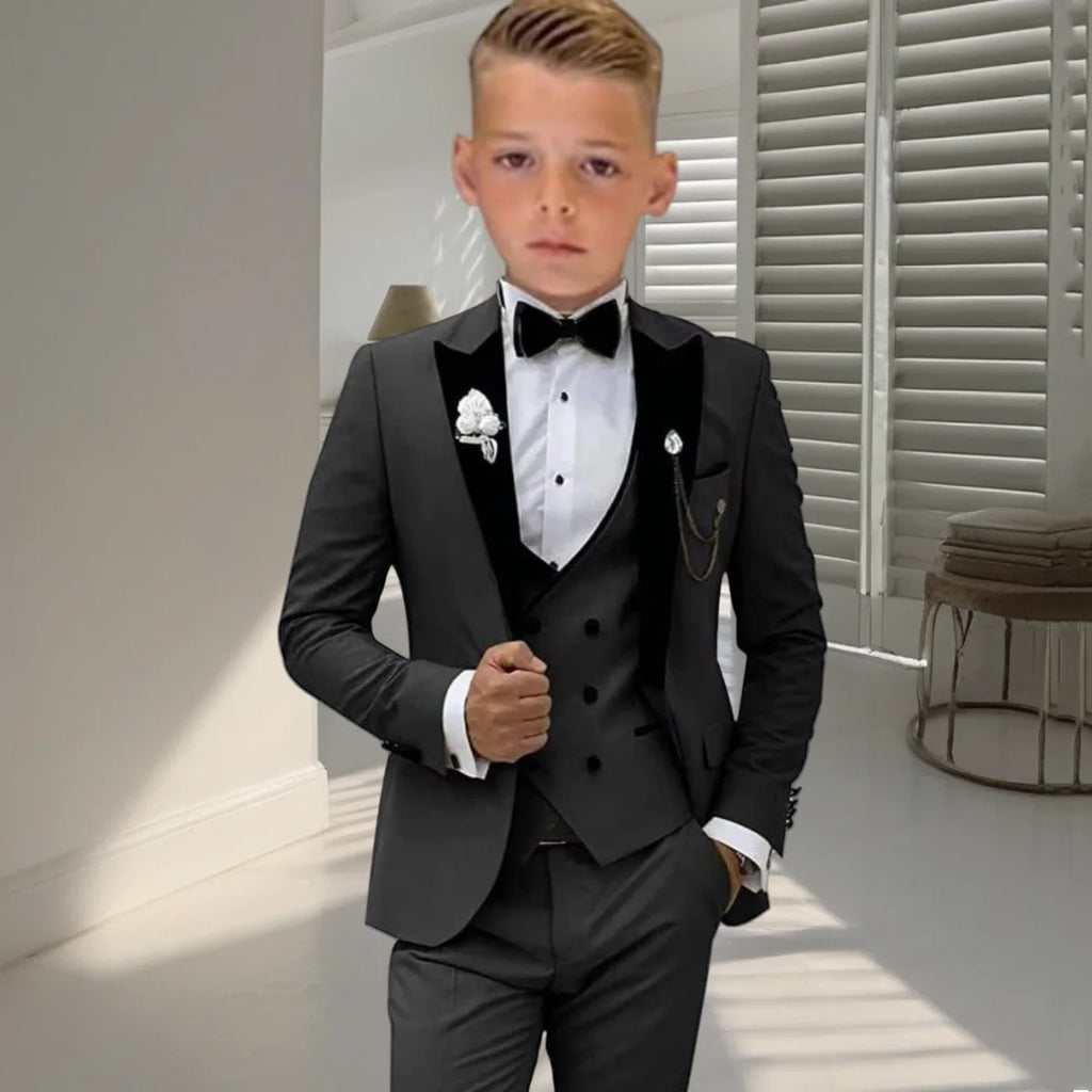 Velvet Collar Suit Set for Kids 3-14 Years, Three-Piece Wedding Suits for Boys, Toddler Suits Tuxedo Homecoming Teens Suits