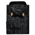Men's patterned brocade shirt with gold crown collar accents, suitable for luxury galas and formal weddings, by Showlu Fashion Store.