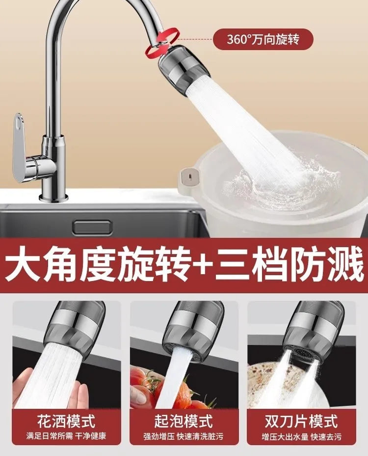 Showlu 360° rotating kitchen faucet extender with splash filter aerator, enhancing water flow and ease of use.
