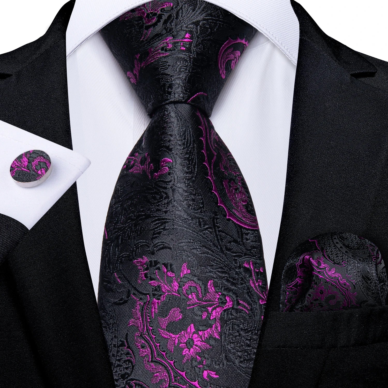 DiBanGu Ties For Men Purple Floral Paisley Necktie Business Formal 100% Silk Tie Pocket Square Set For Wedding Party Cravat