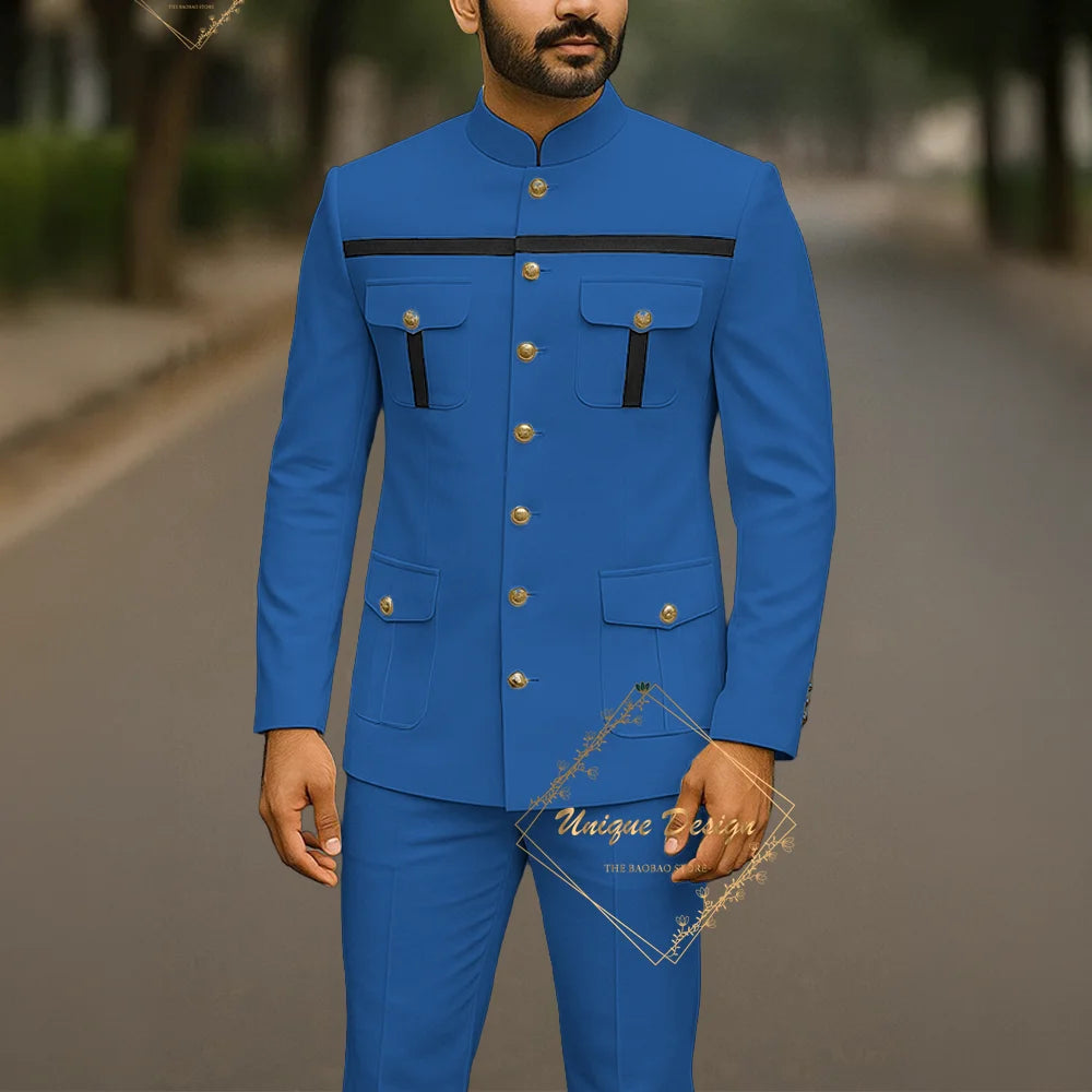 Ivory formal safari suit for men with jacket and pants, custom made Indian menswear for weddings and parties, slim fit design