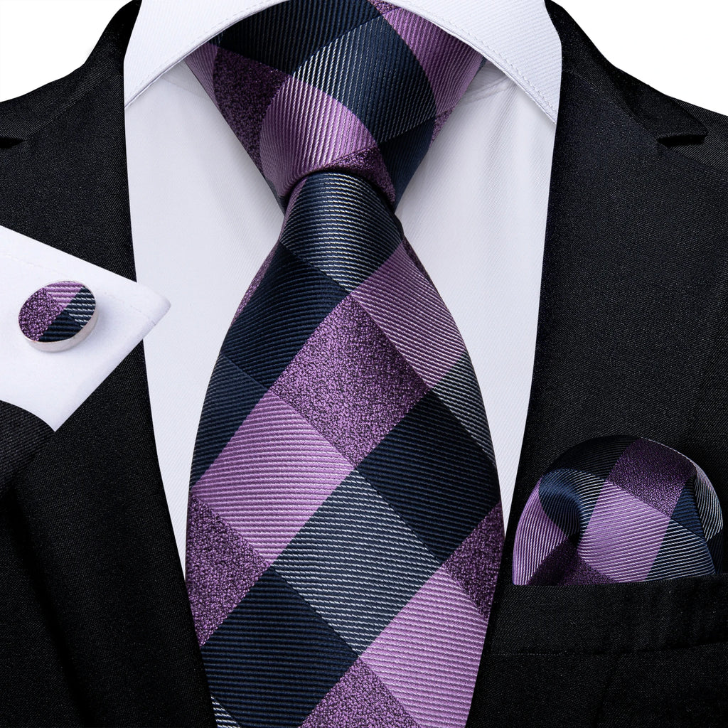 DiBanGu Ties For Men Purple Floral Paisley Necktie Business Formal 100% Silk Tie Pocket Square Set For Wedding Party Cravat