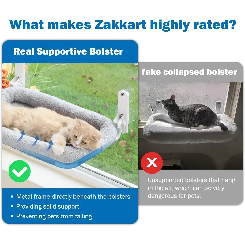 Foldable Showlu Cat Window Hammock with upholstered perch, ideal for comfy lounging and window watching for cats.