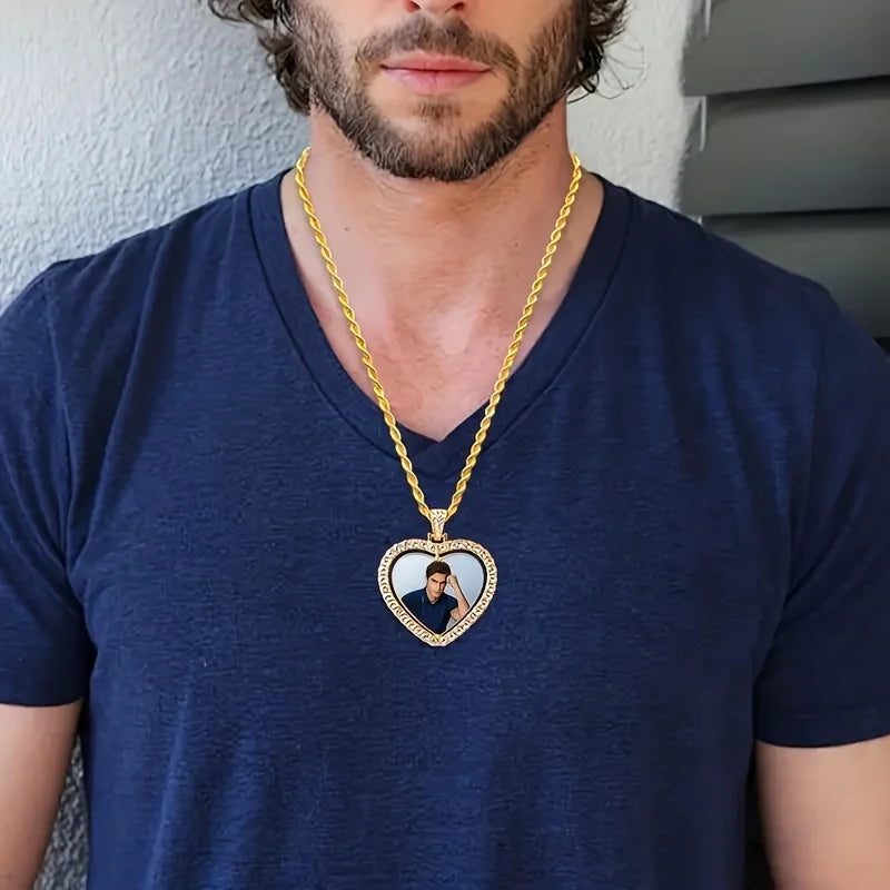 Customized two-photo luxury necklace from Showlu Fashion Store, featuring engraved photo pendants for men and women.