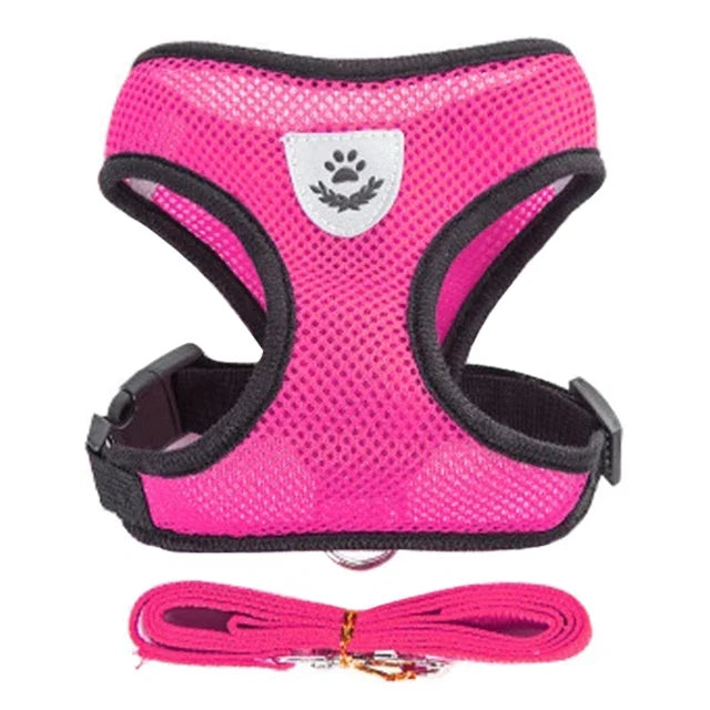 Showlu Fashion Store cat harness vest with adjustable leash and collar, made of breathable polyester mesh for small and medium pets.