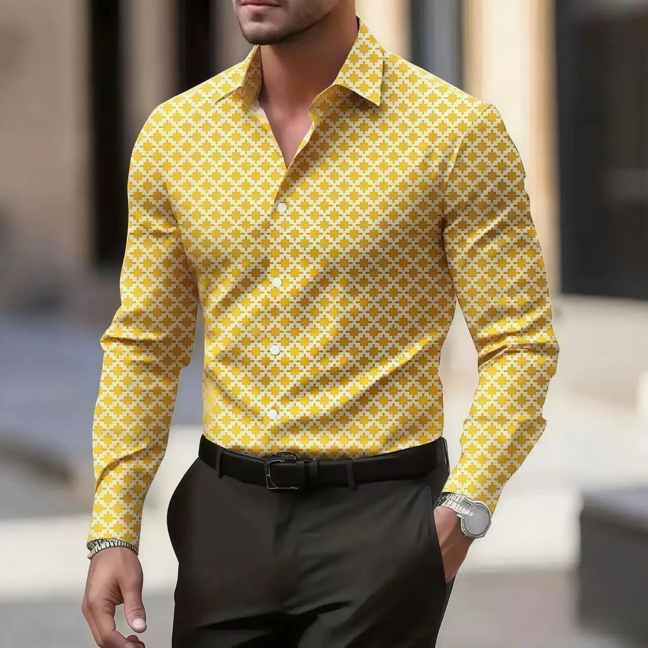 Men's stylish casual long sleeve shirt by Showlu Fashion, breathable gradient business shirt with turn-down collar