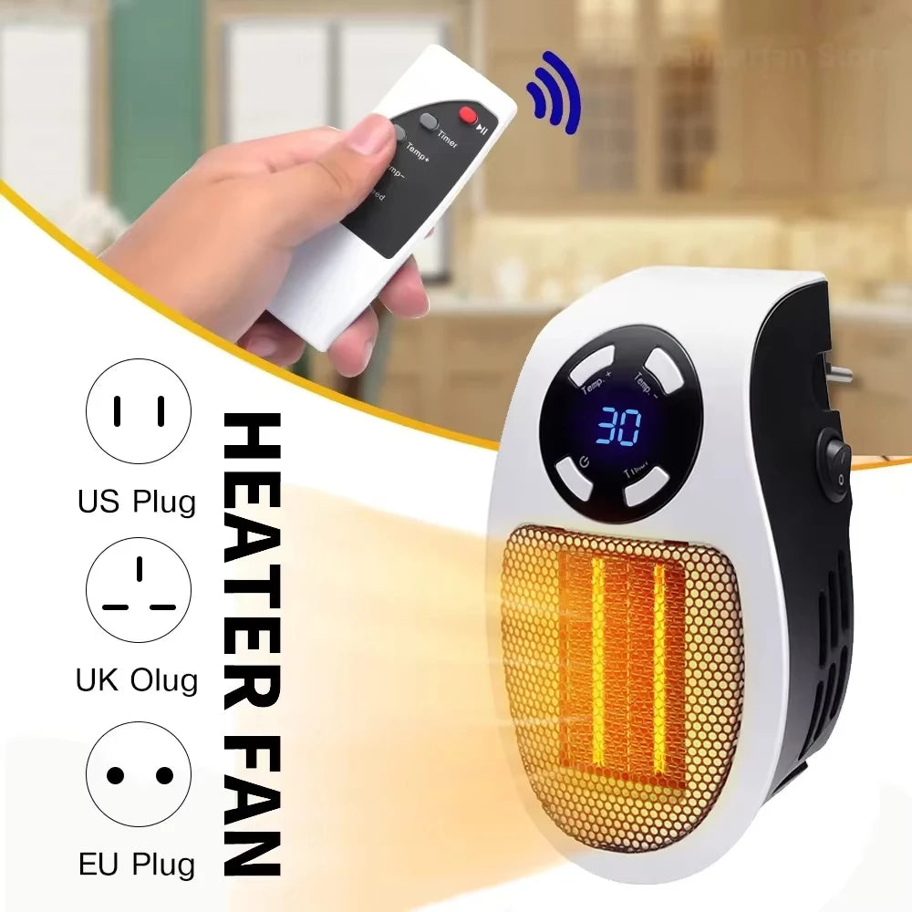 Showlu Smart General 500W mini plug-in ceramic space heater with adjustable temperature control and compact design.