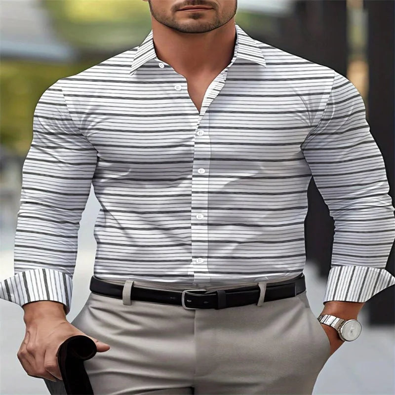 Men's classic red plaid long-sleeved shirt with striped pattern, casual fashion top by Showlu Fashion Store