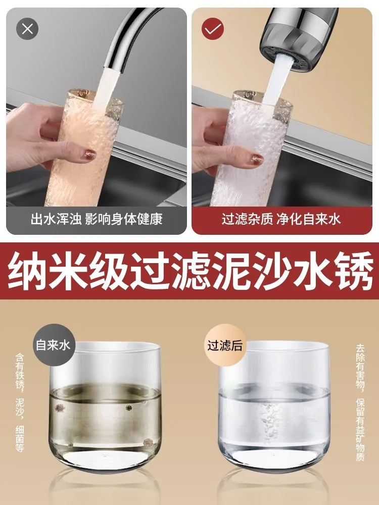 Showlu 360° rotating kitchen faucet extender with splash filter aerator, chrome finish, and easy installation for improved water flow.