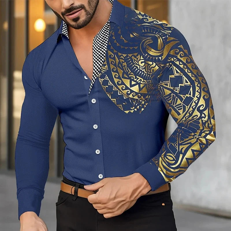 Showlu men's long sleeve dress shirt in formal microfiber fabric, featuring a classic button-down design and tailored fit.