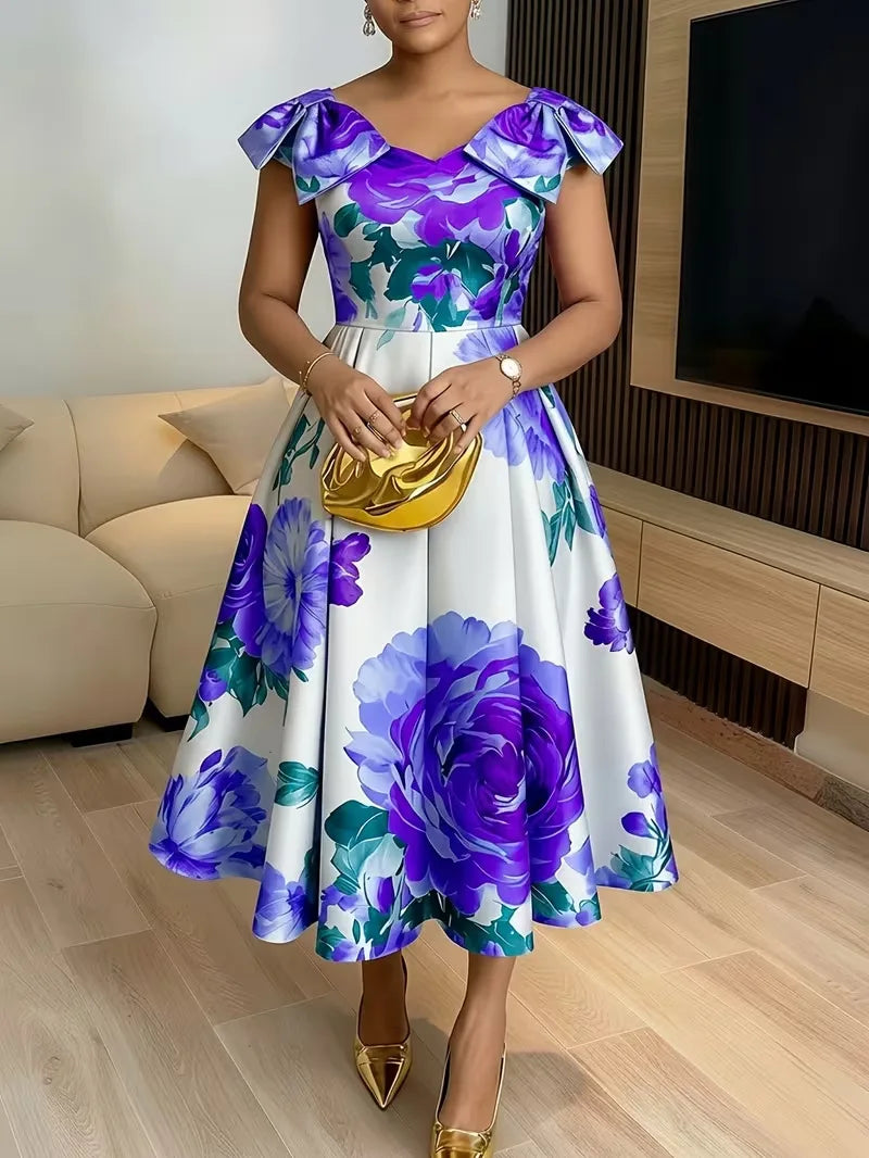 Elegant Dress Women for Wedding Party Summer African Half Sleeve Polyester Wedding Printing Midi Dress Dashiki Africa Clothing