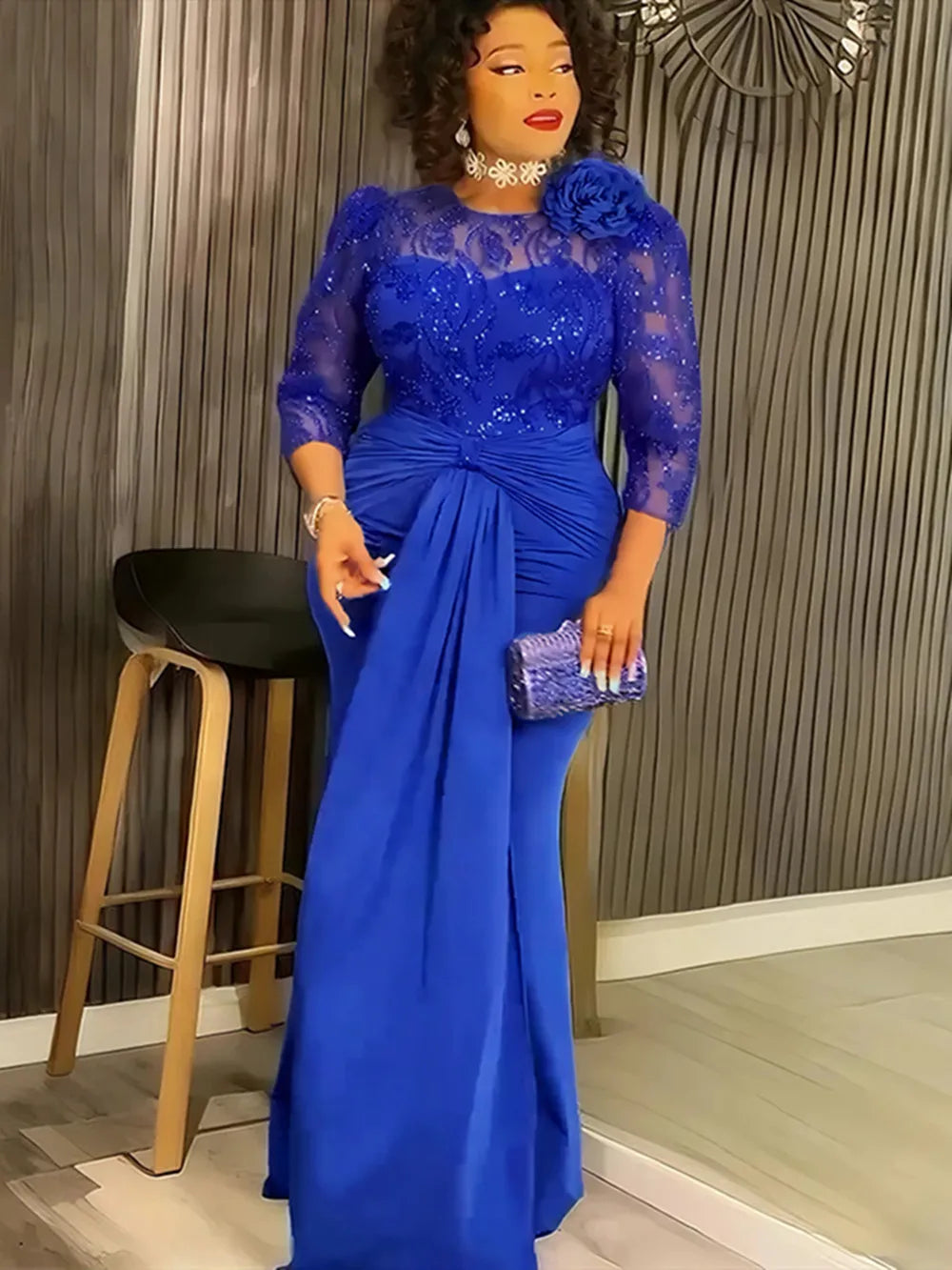 Plus size African party dress by Showlu Fashion, sequin bodycon long dress with dashiki design for elegant evening and wedding events.