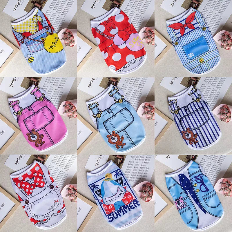 Cartoon-style Wang Shan Meow quick-drying dog vest made of polyester, lightweight puppy shirt suitable for small dogs.