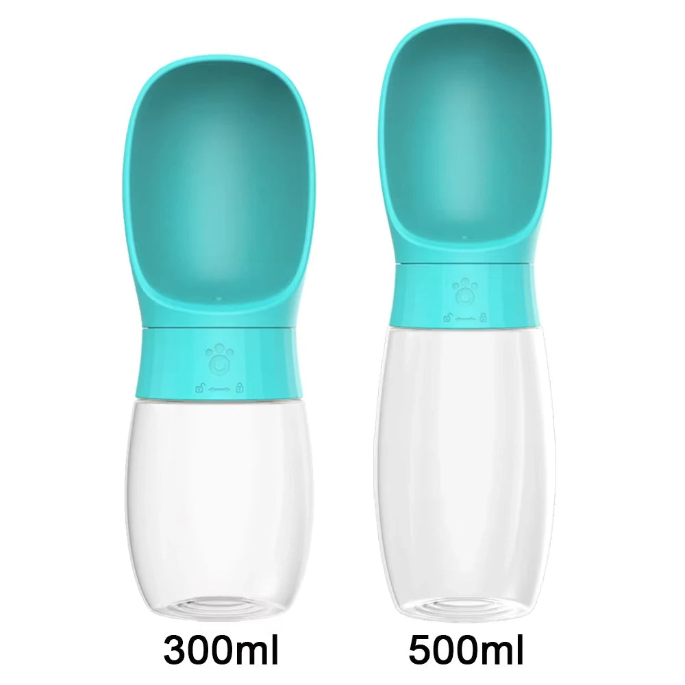Showlu portable dog water bottle with 300ml-500ml capacity and travel pet drinking bowl, ideal for outdoor walks with dogs.